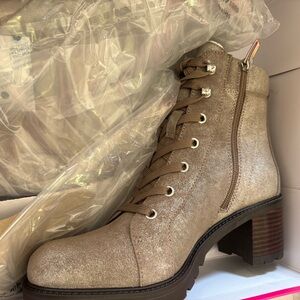 Aviana Metallic Taupe Lace-Up Ankle Boots
